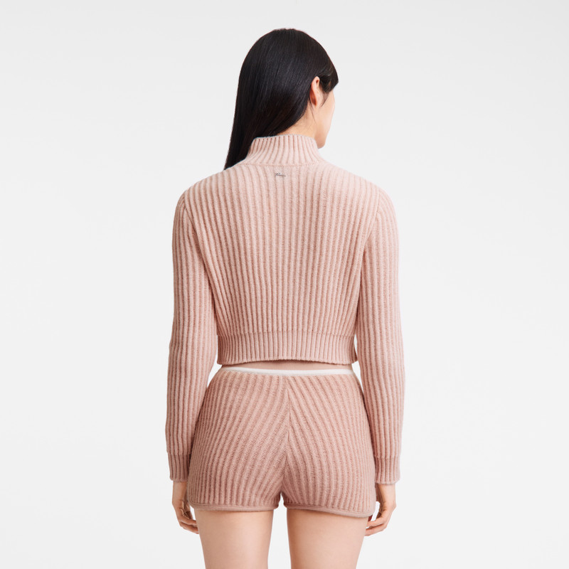 Zip collar short cardigan Nude - Knit 3