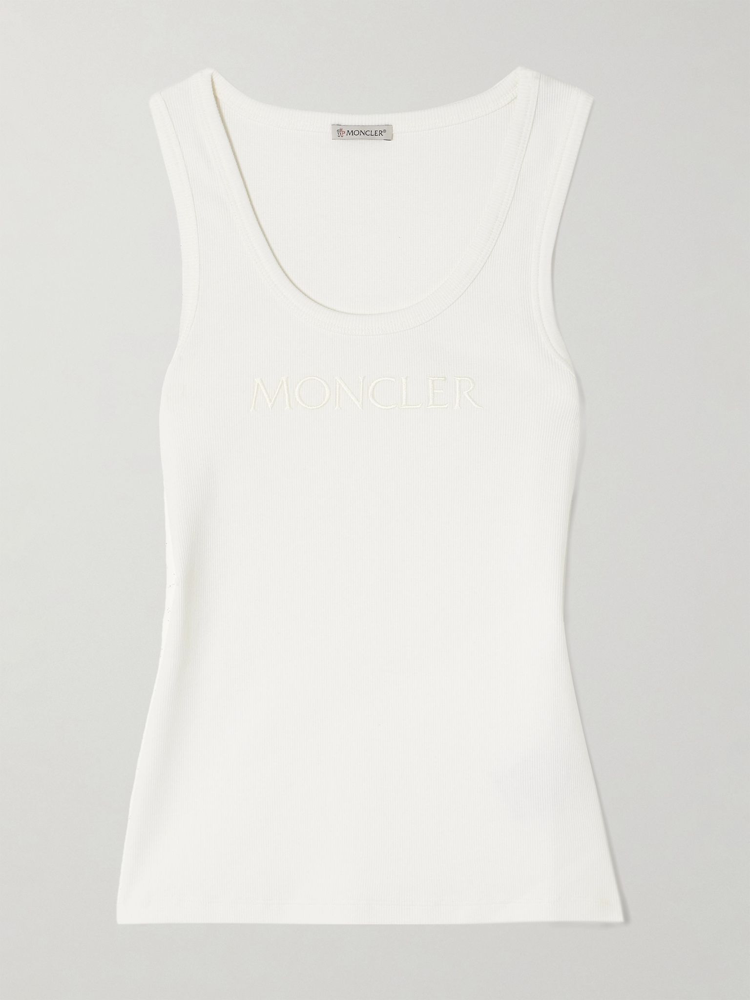 Embroidered ribbed stretch-cotton tank White - 1
