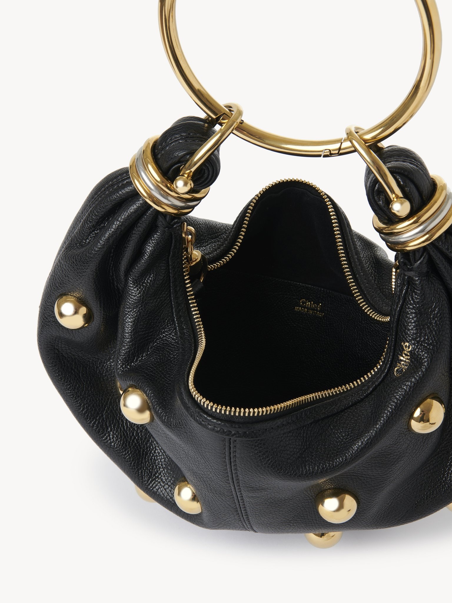 SMALL BRACELET HOBO BAG IN GRAINED LEATHER WITH STUDS - 5