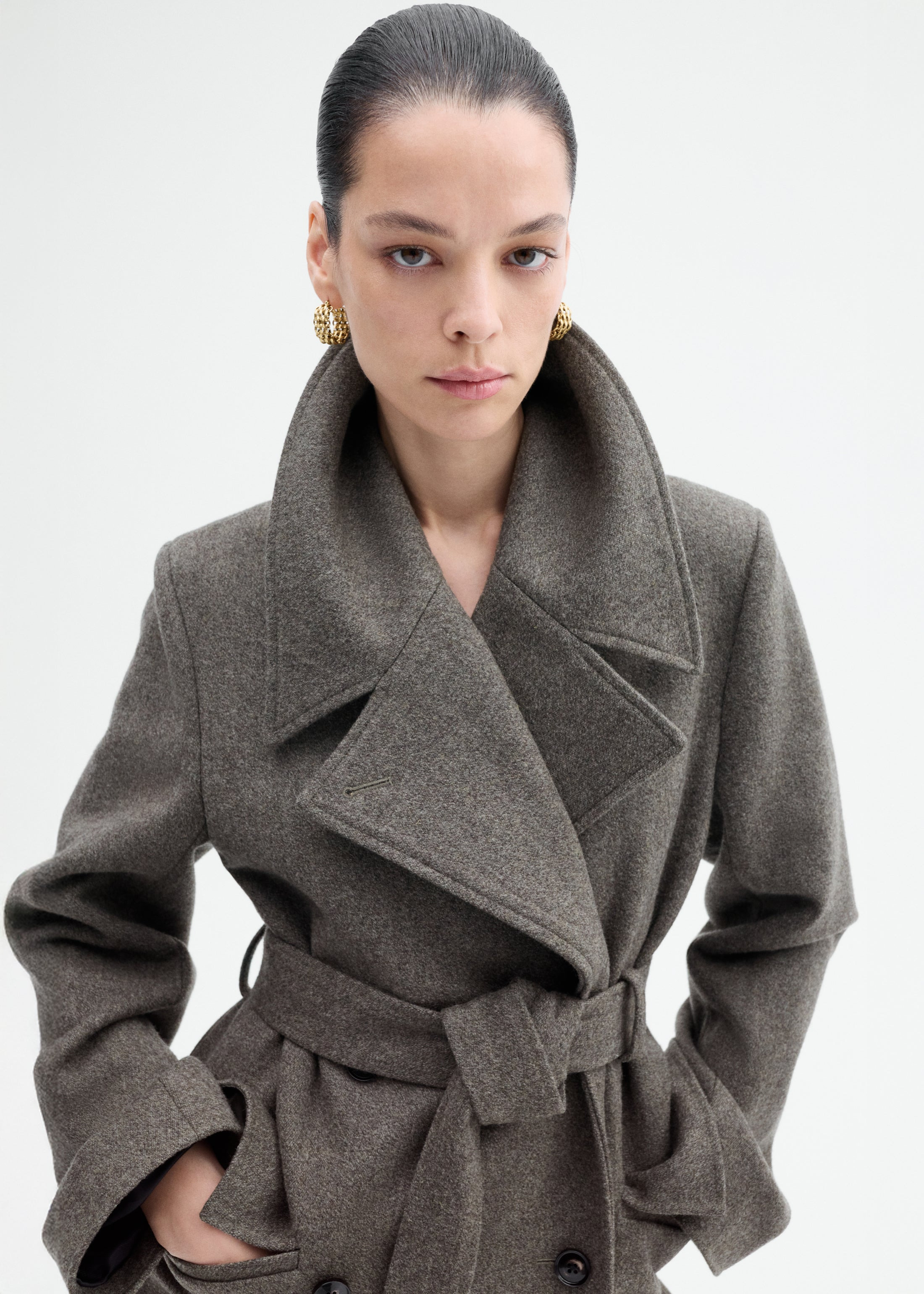 Belted Peacoat in Melange Wool - 9