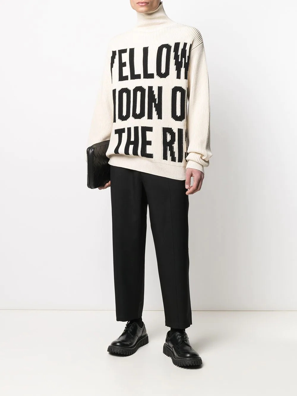 slogan print knitted roll neck - 2