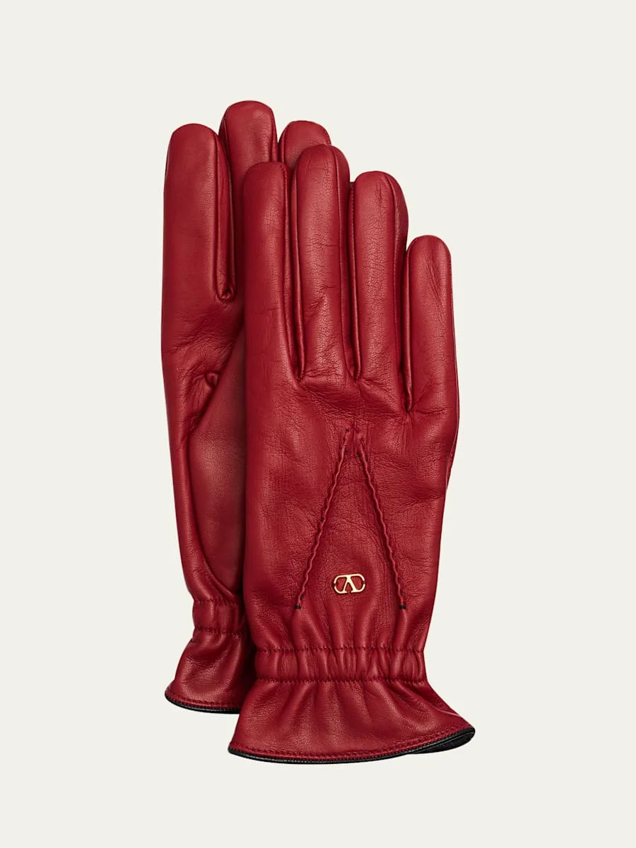 VLogo Signature Leather Gloves - 1