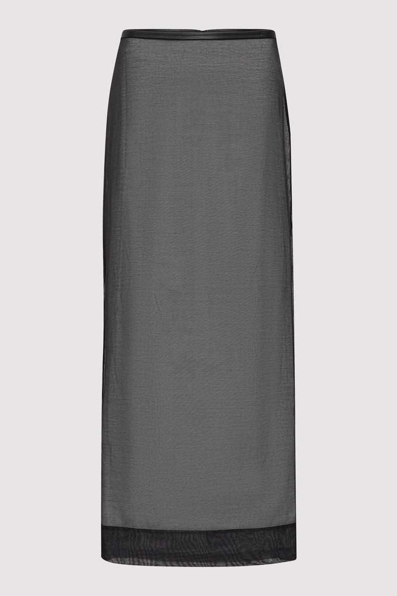 Sheer Leather Trim Skirt - Black - 1