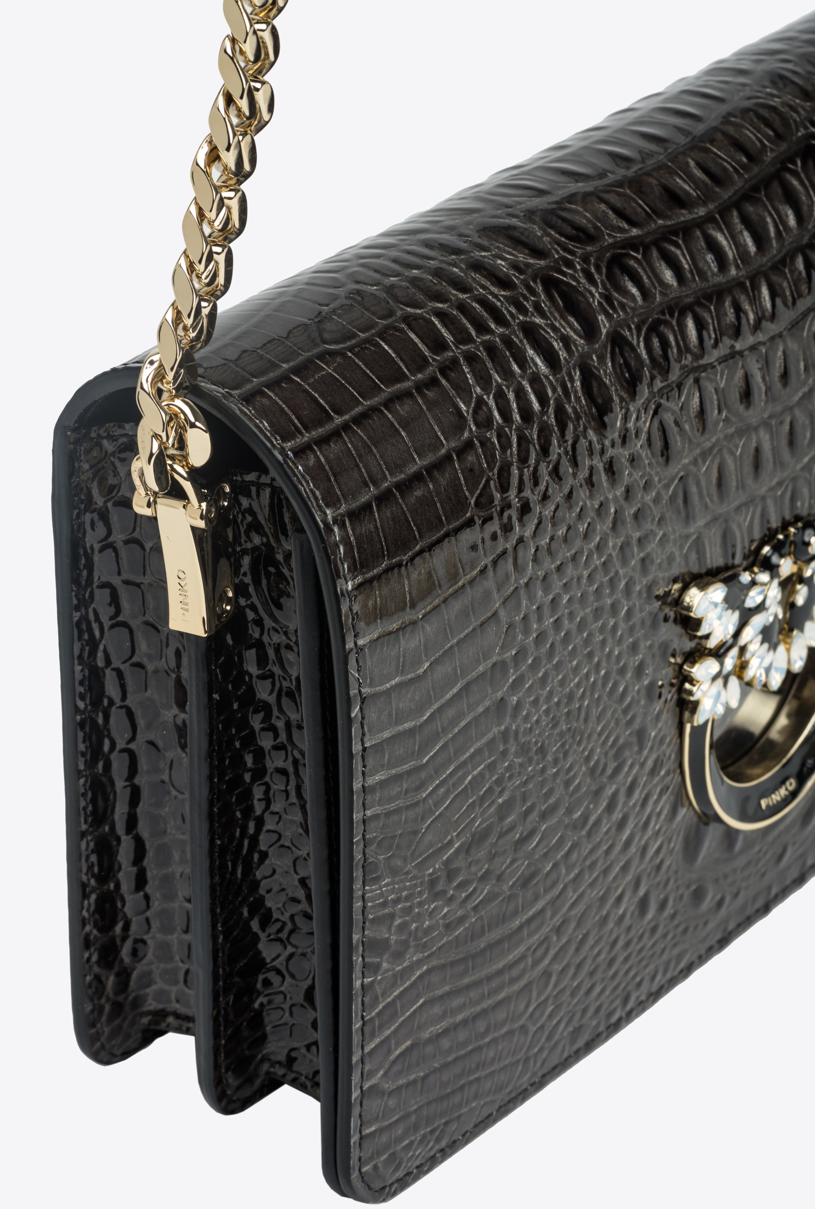 PINKO GALLERIA CLASSIC LOVE BAG CLICK IN SHINY CROCODILE-PRINT LEATHER - 6