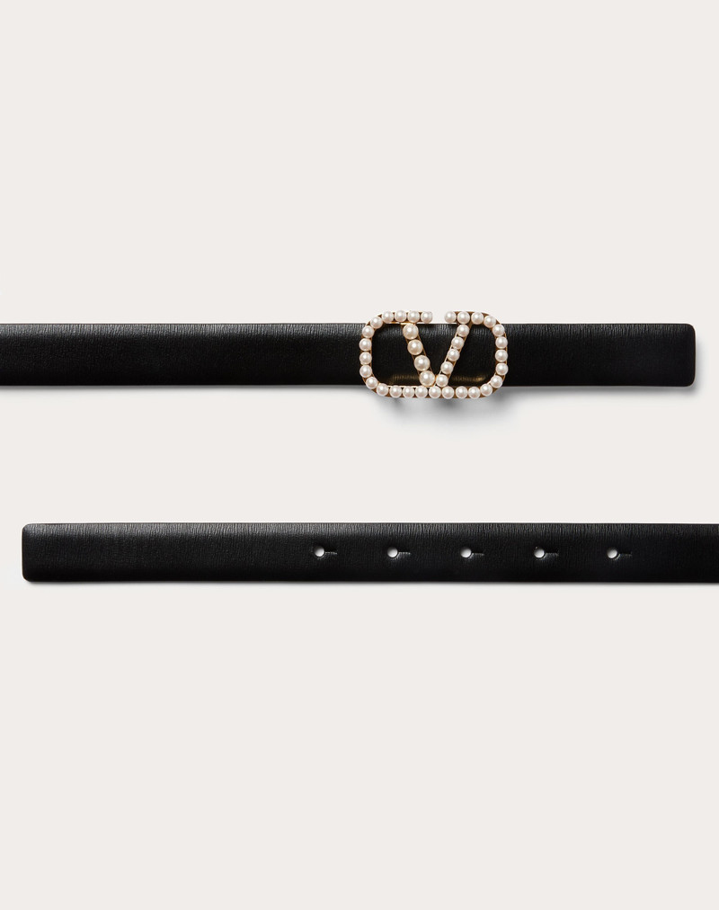 VLOGO SIGNATURE REVERSIBLE BELT IN SHINY CALFSKIN WITH PEARLS 20 MM 3