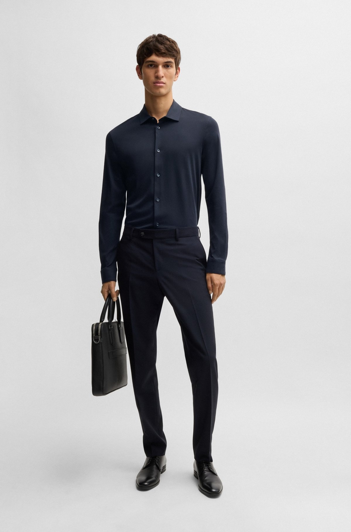 SLIM-FIT LONG-SLEEVED SHIRT IN MERCERIZED COTTON - 4