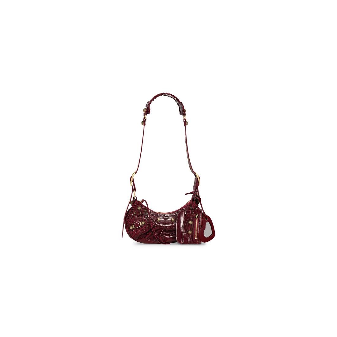 Women's Le Cagole Xs Shoulder Bag Crocodile Embossed in Dark Red - 1