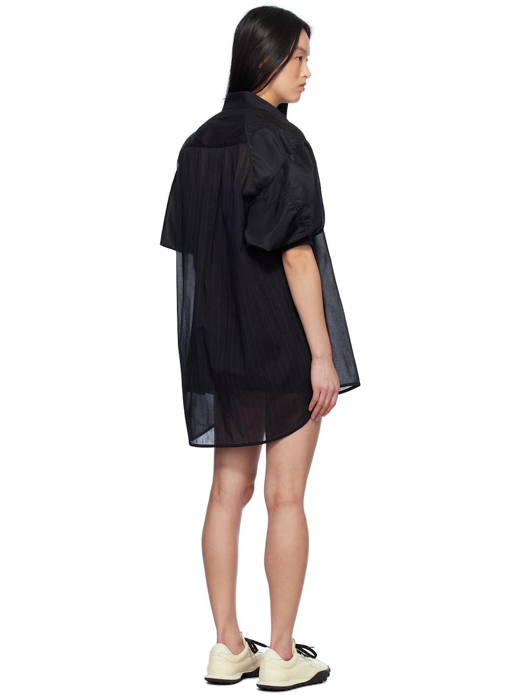 Black High Twist Voile & Nylon Twill Minidress - 3