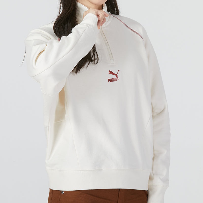 (WMNS) PUMA Das Cc Graphic Half-Zip Crew 'White' 539911-93 - 5