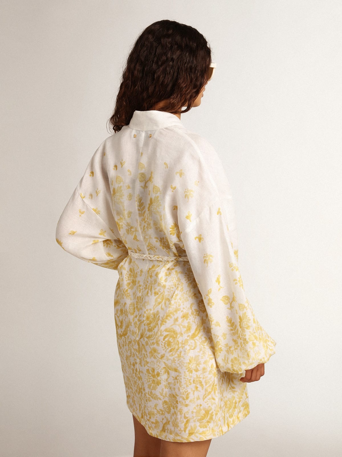 Resort Collection Mini Dress in linen with lemon yellow print - 4