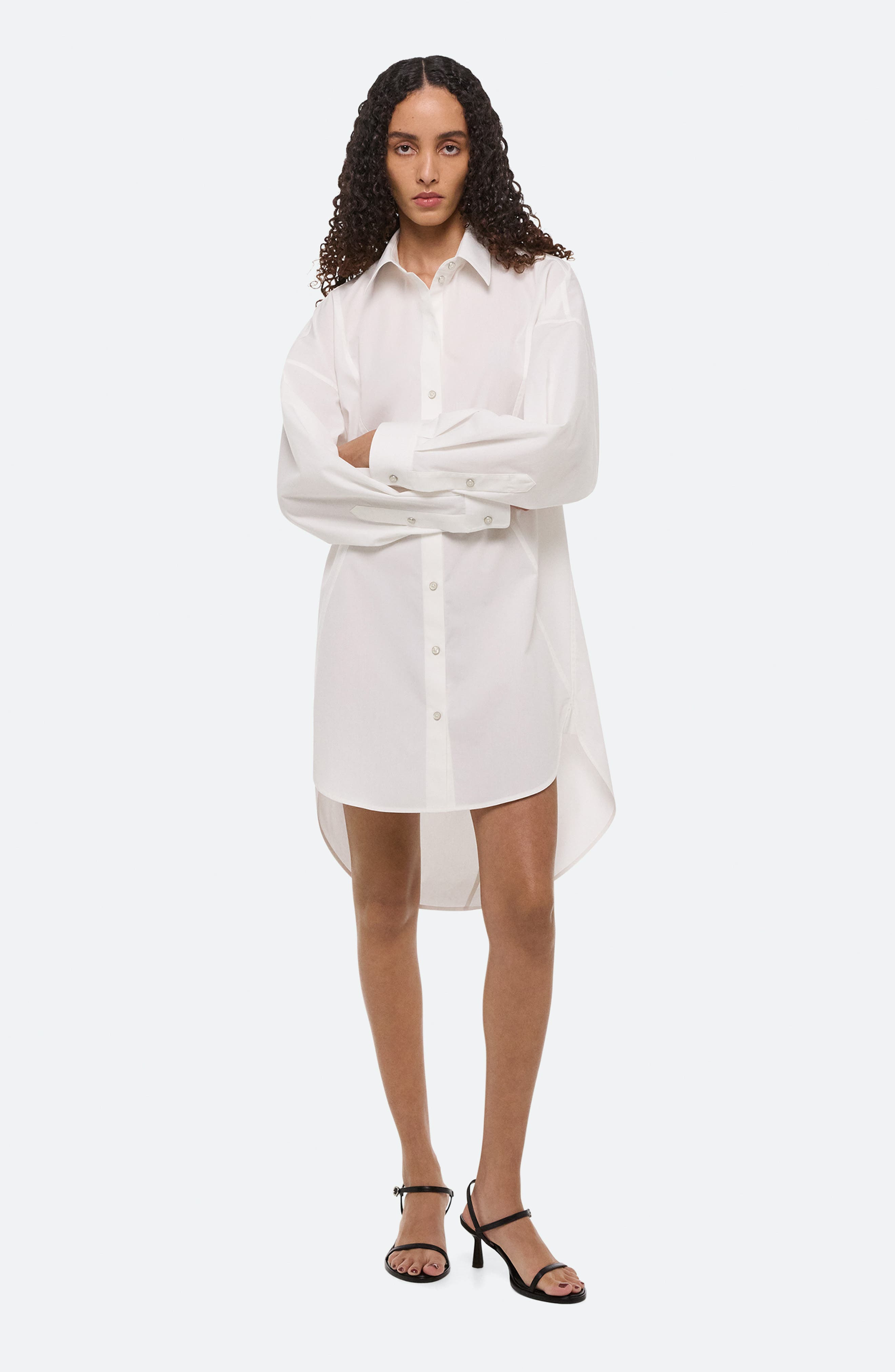 Helmut Lang Long Sleeve Cotton Mini Shirtdress in White - 6