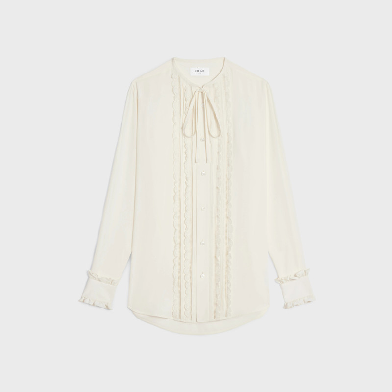 frilled romy shirt in silk crepe and acetate 1