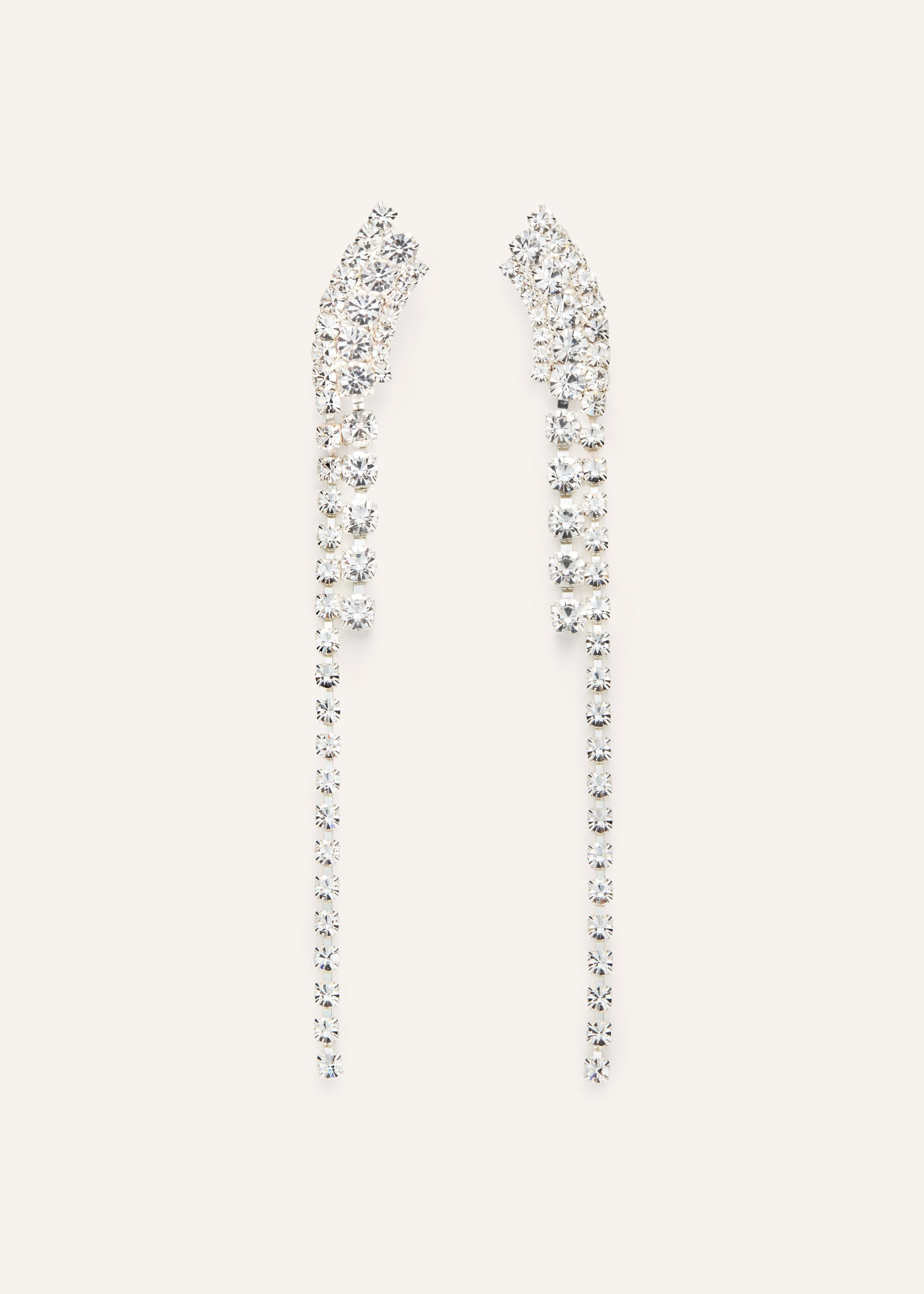 Silver crystal linear fringe earrings - 1