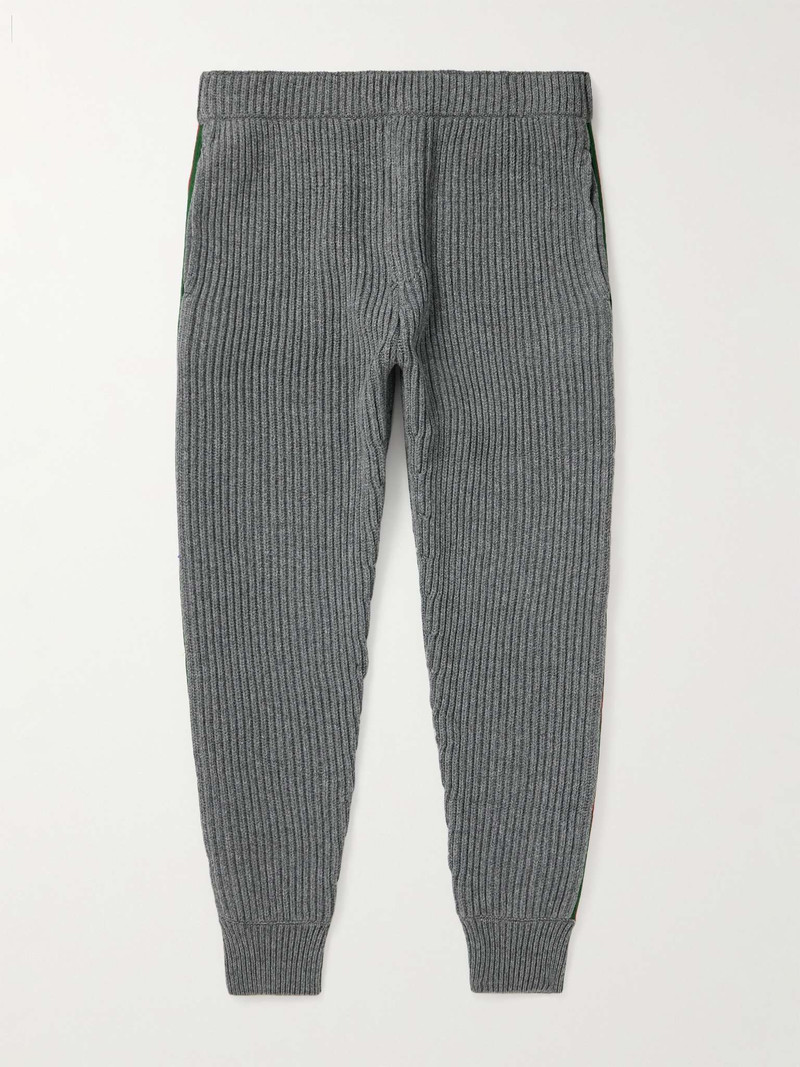 Webbing-Trimmed Ribbed Wool and Cashmere-Blend Sweatpants - 1