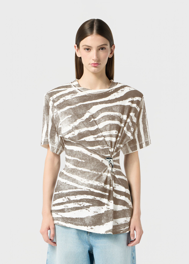 Blumarine PRINTED RIBBED T-SHIRT WITH METAL DOLPHIN DETAIL outlook