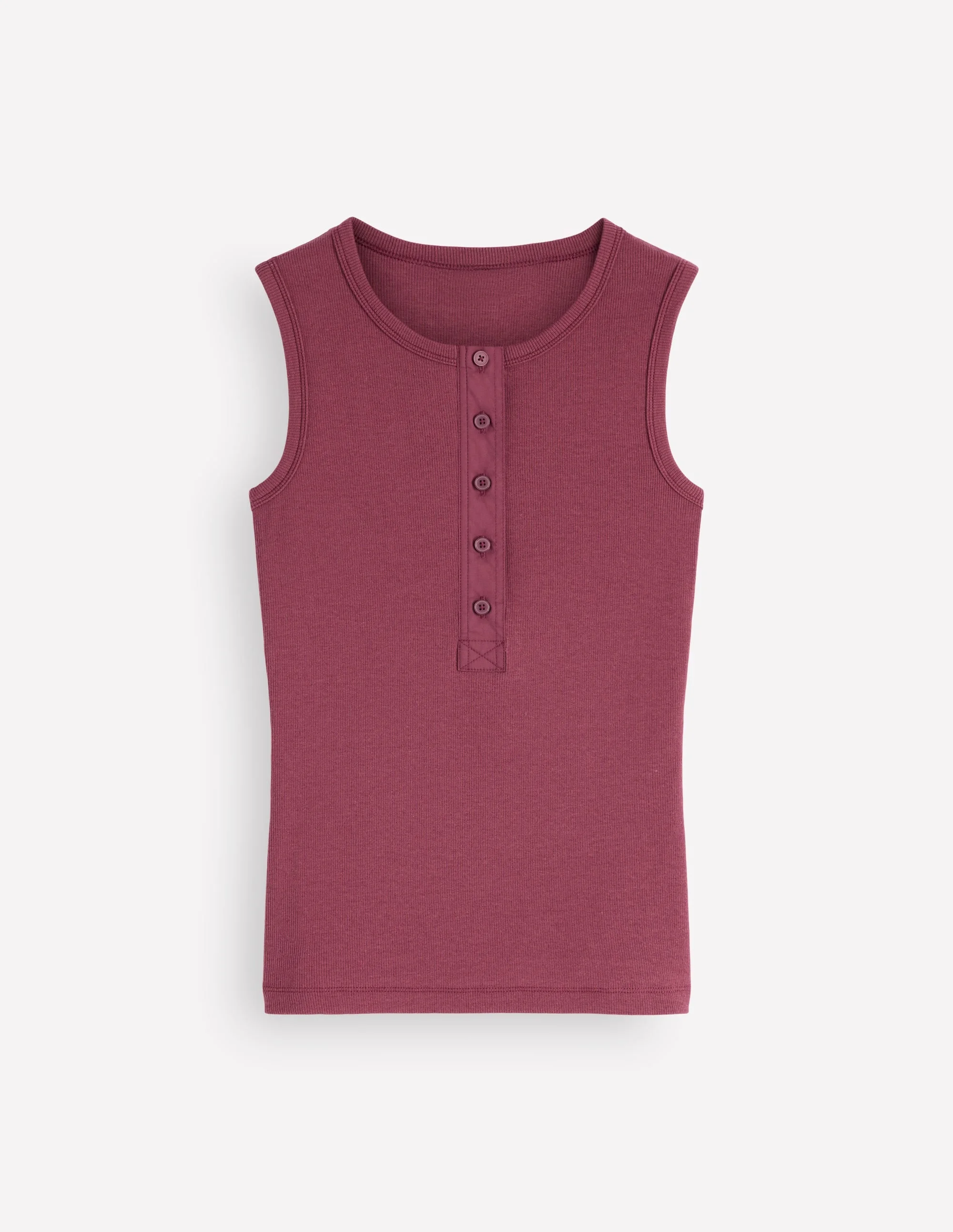 Crew Neck Henley Tank-Maroon - 1