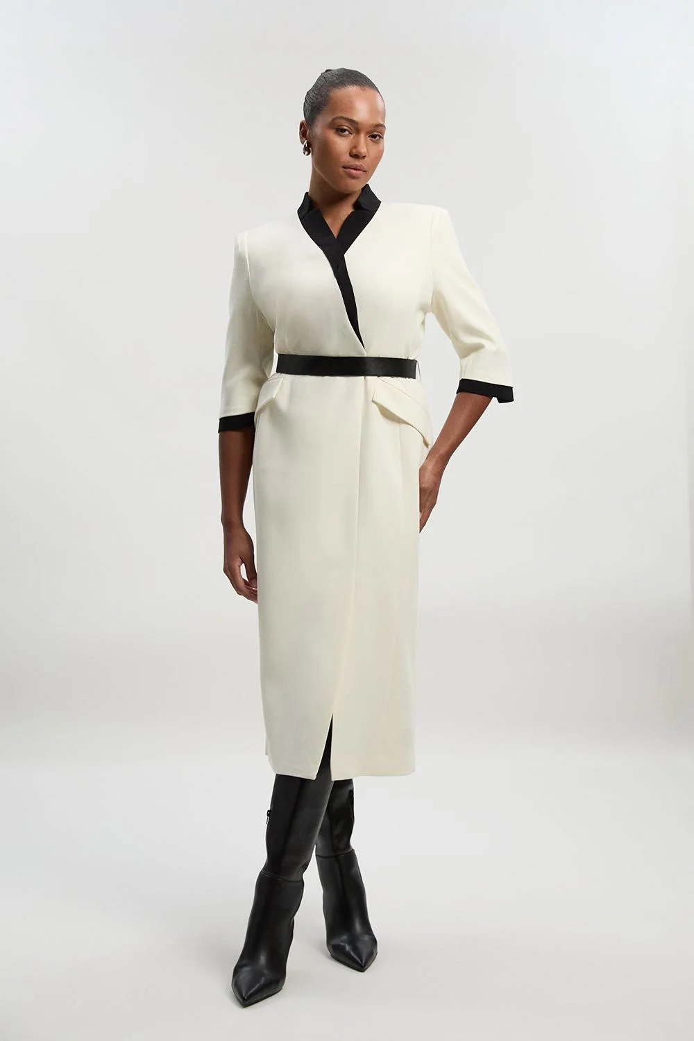 Plus Size Compact Stretch Tipped Tailored Belted Forever Midi Dress - 1