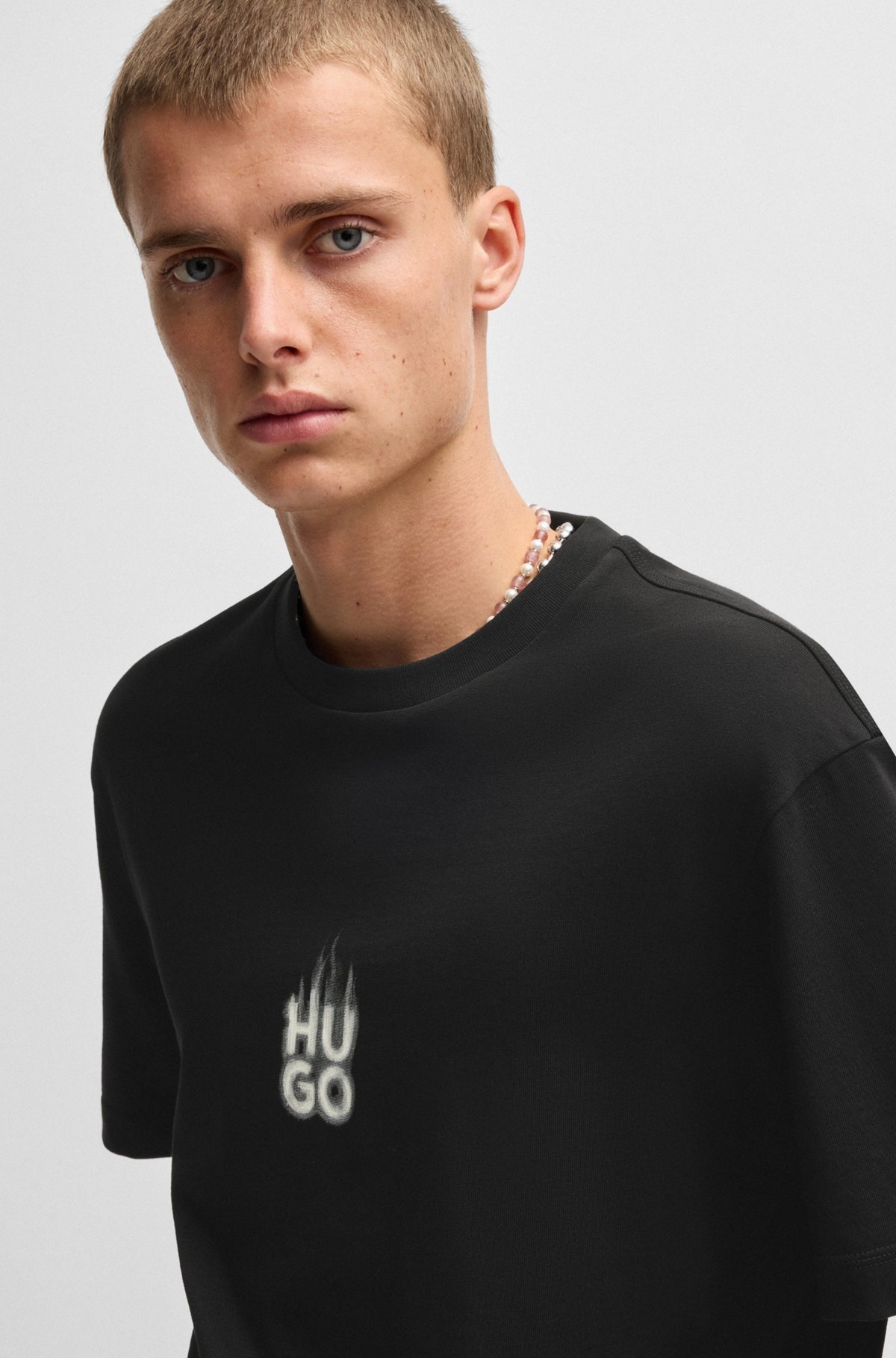 COTTON-JERSEY T-SHIRT WITH STACKED SMOKE LOGO PRINTS - 3