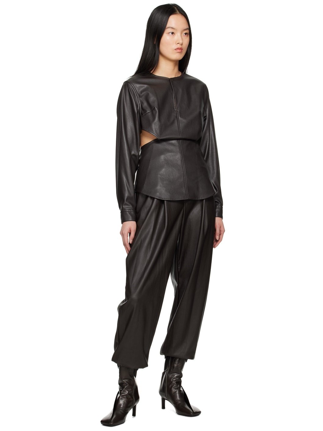Brown Figure Faux-Leather Shirt - 4