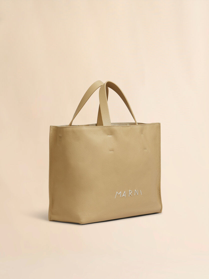BEIGE LEATHER MUSEO SOFT TOTE BAG WITH MARNI MENDING - 3