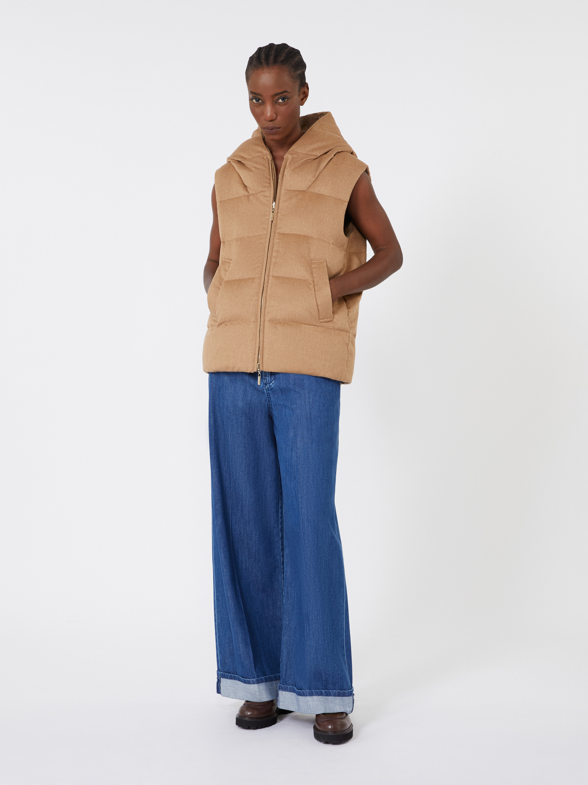 DELFY Reversible padded gilet in camel and water-repellent taffeta - 2