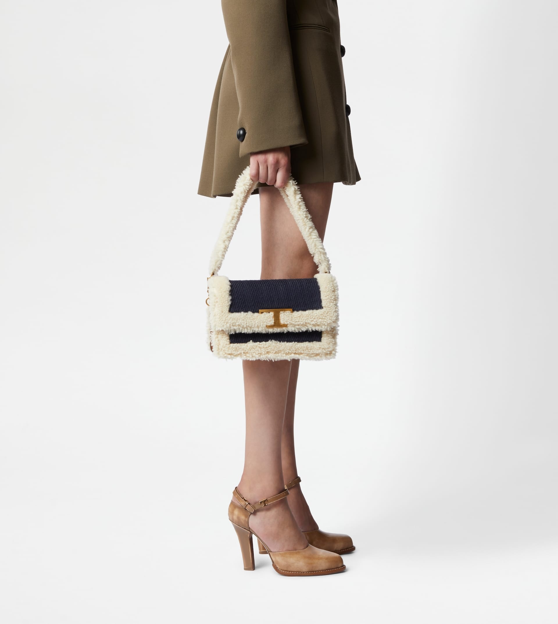 T TIMELESS SHOULDER BAG IN DENIM AND SHEEPSKIN MINI - OFF WHITE, BLUE - 3
