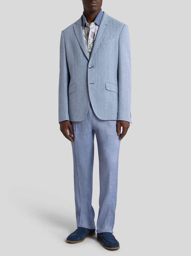 Etro SINGLE-BREASTED COTTON AND LINEN JERSEY JACKET WITH CHEVRON MOTIF outlook
