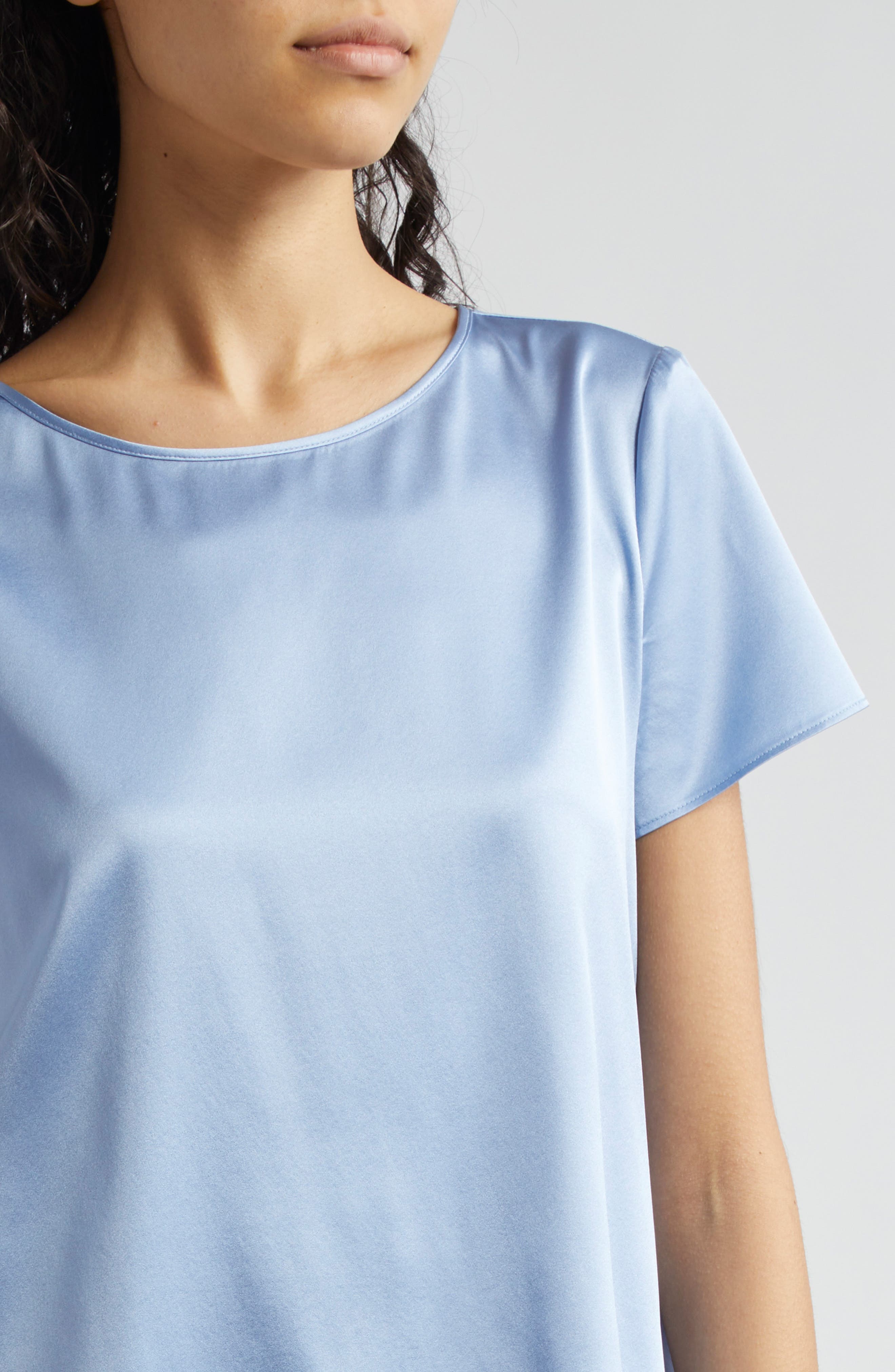 Emporio Armani Silk Satin T-Shirt in Solid Light/Pastel Blue at Nordstrom - 4