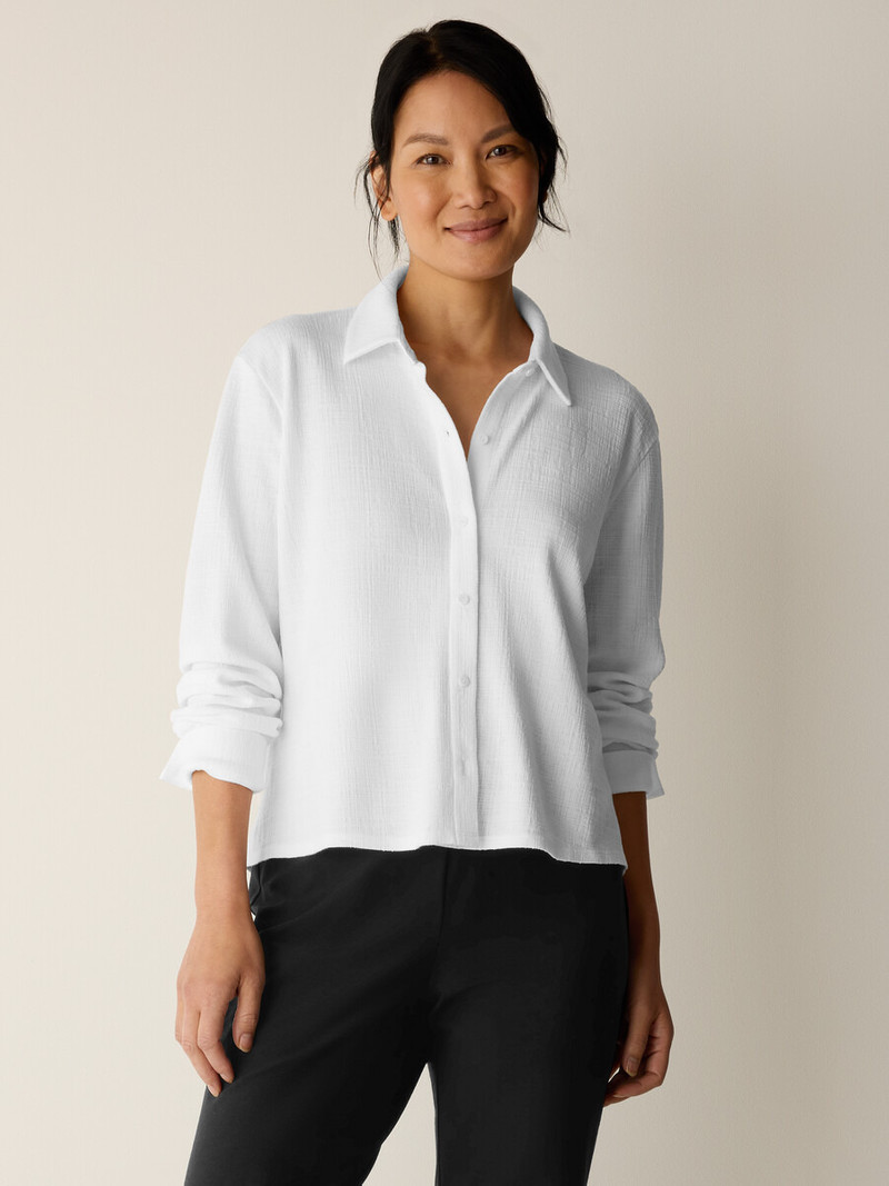 EILEEN FISHER Cross Hatch Stretch Jersey Classic Collar Shirt outlook