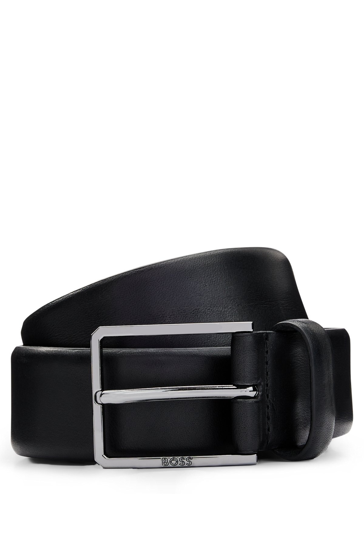 ITALIAN-LEATHER BELT WITH POLISHED GUNMETAL HARDWARE - 1