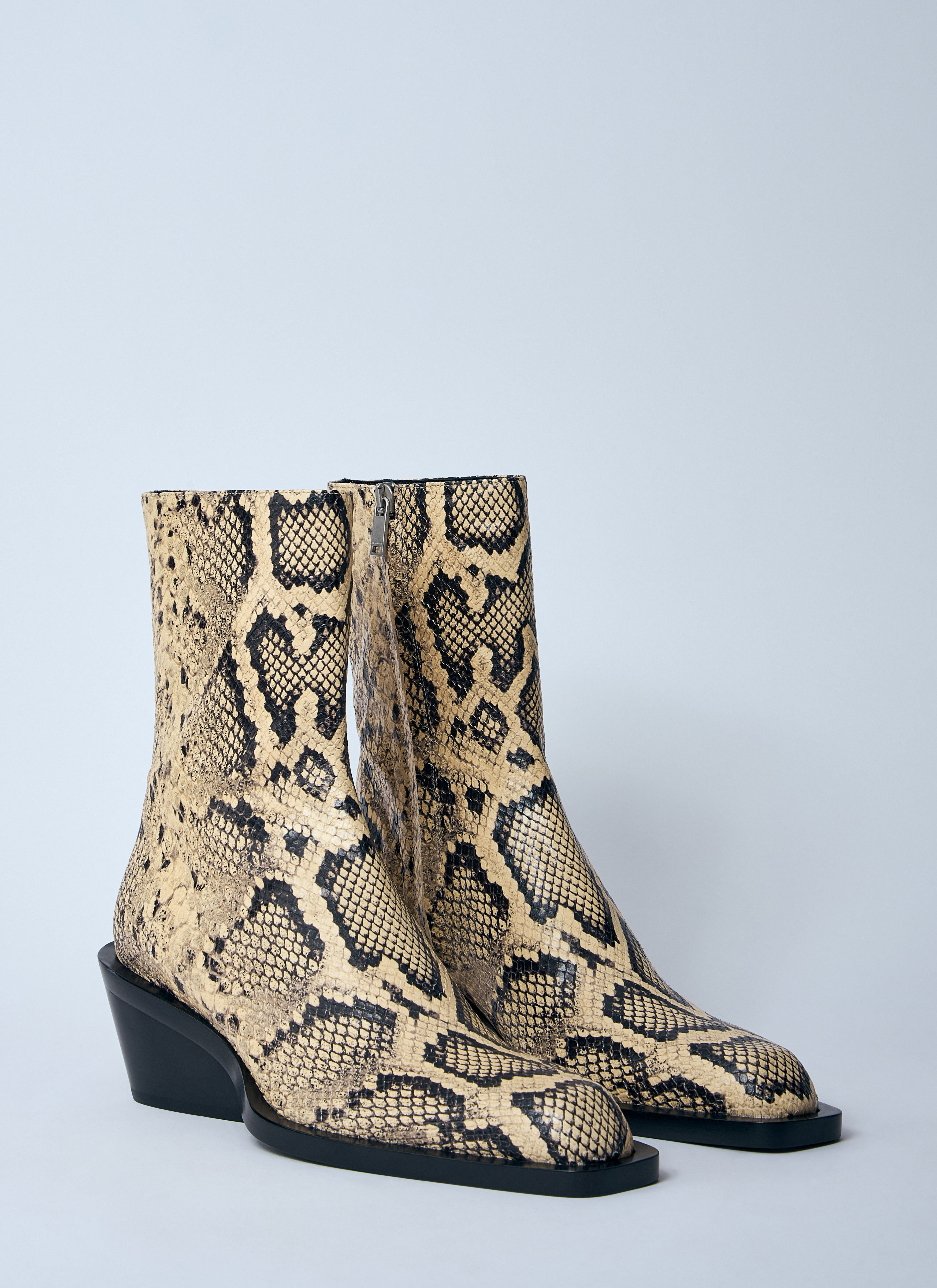 Snakeskin Embossed Leather Boots - 2