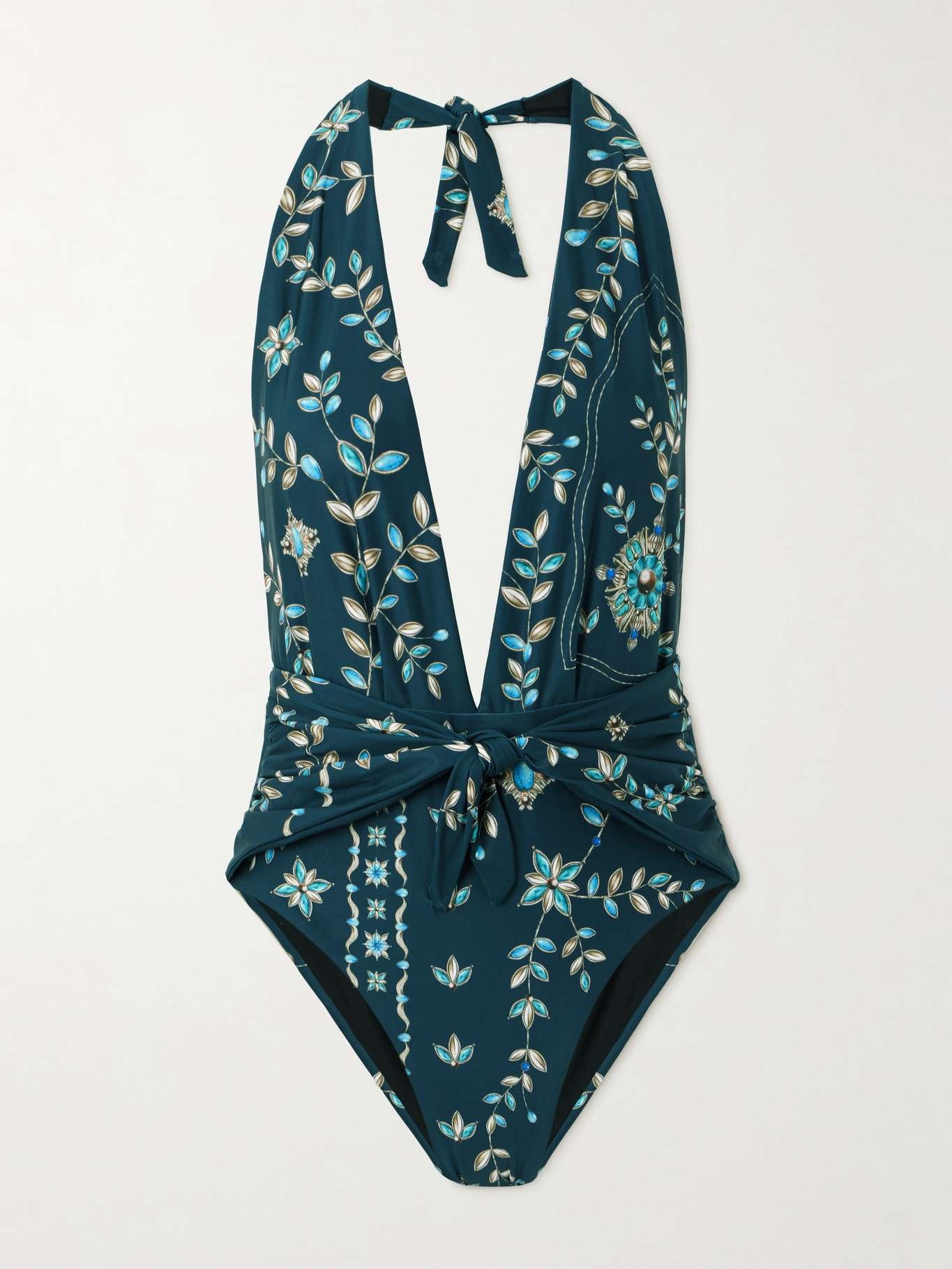 Salm Relicario tie-front printed recycled halterneck swimsuit - 1