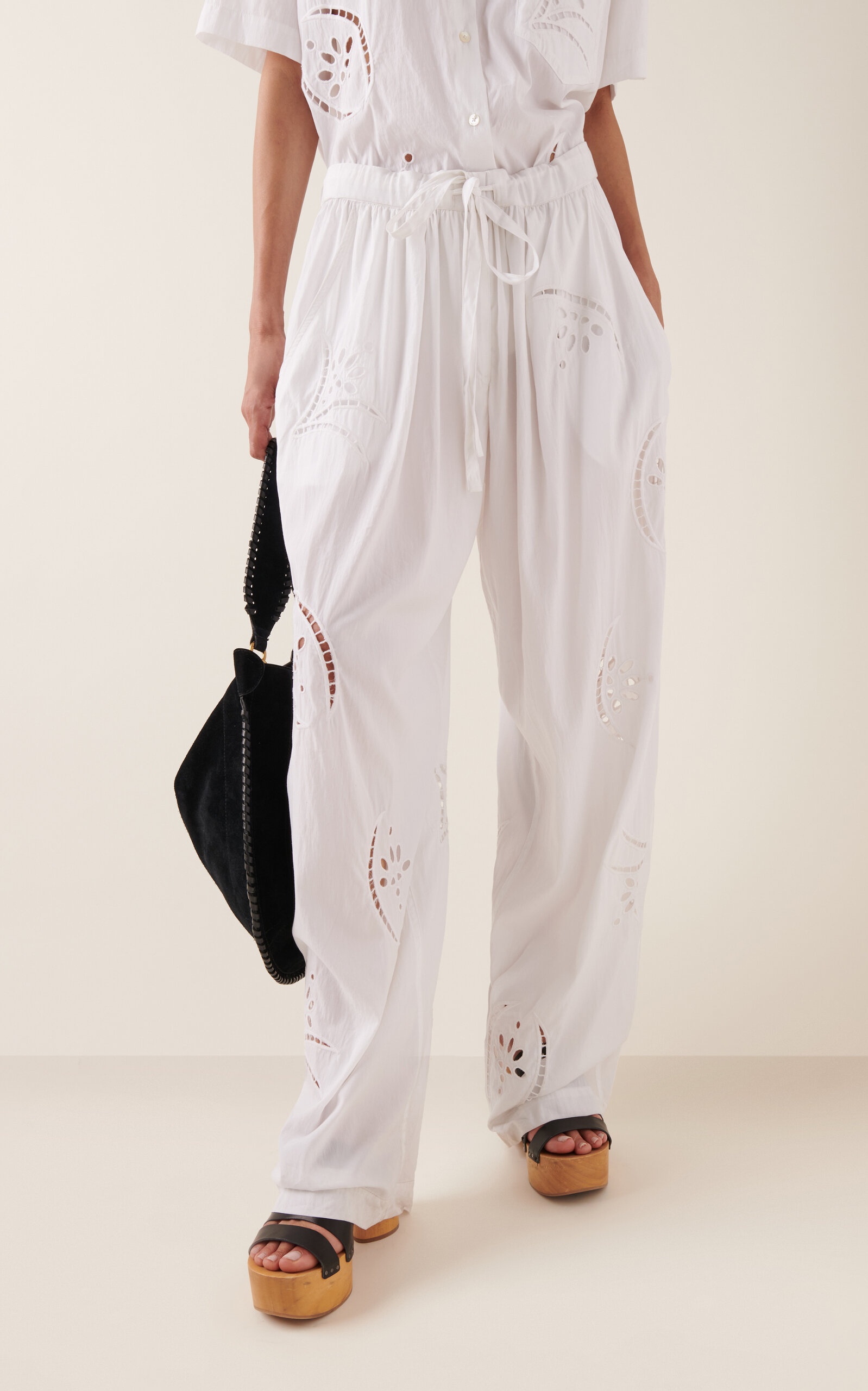 Hectorina Eyelet-Embroidered Poplin Wide-Leg Pants white - 3