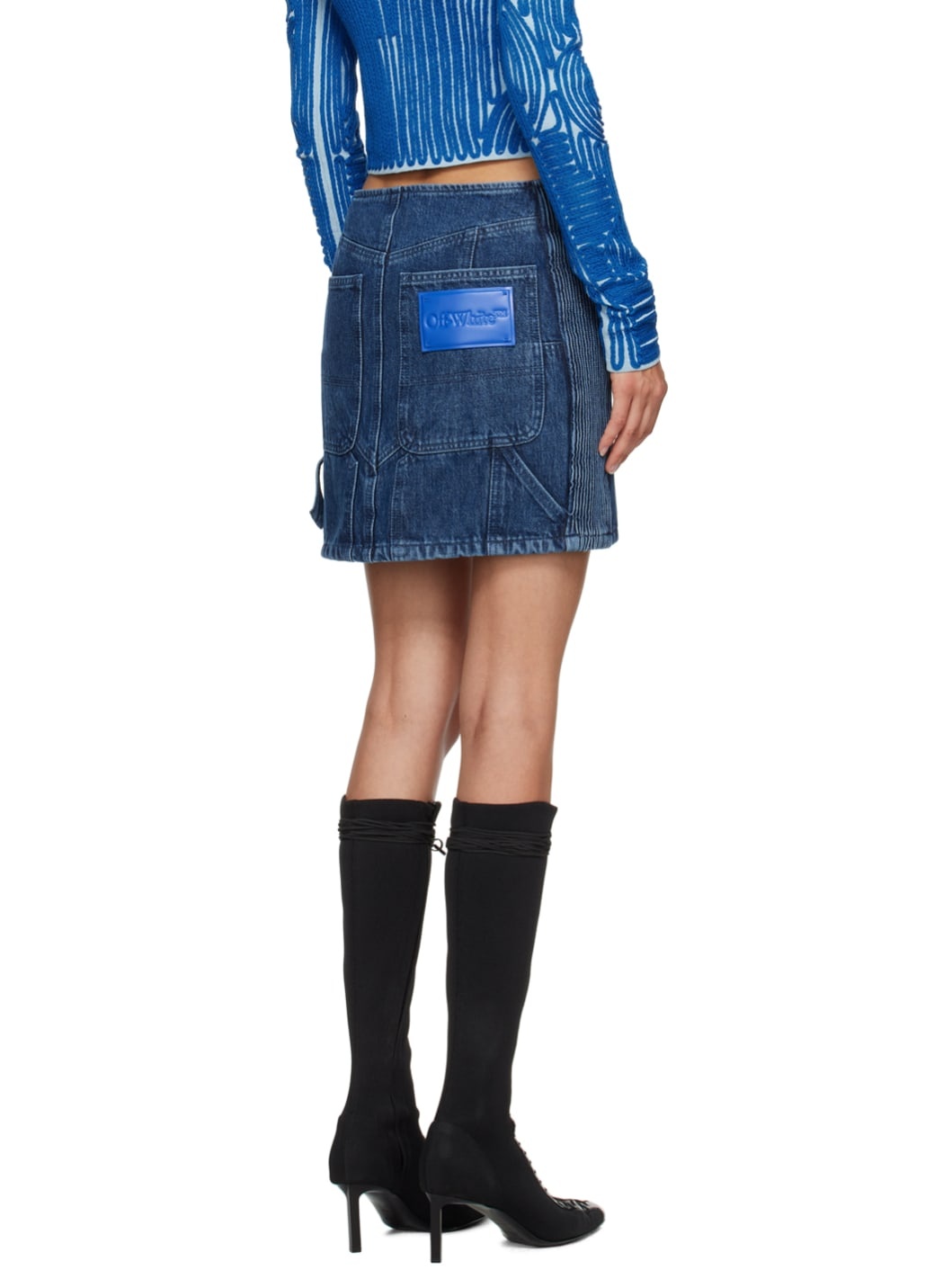 Blue Motorcycle Hole Denim Miniskirt - 3