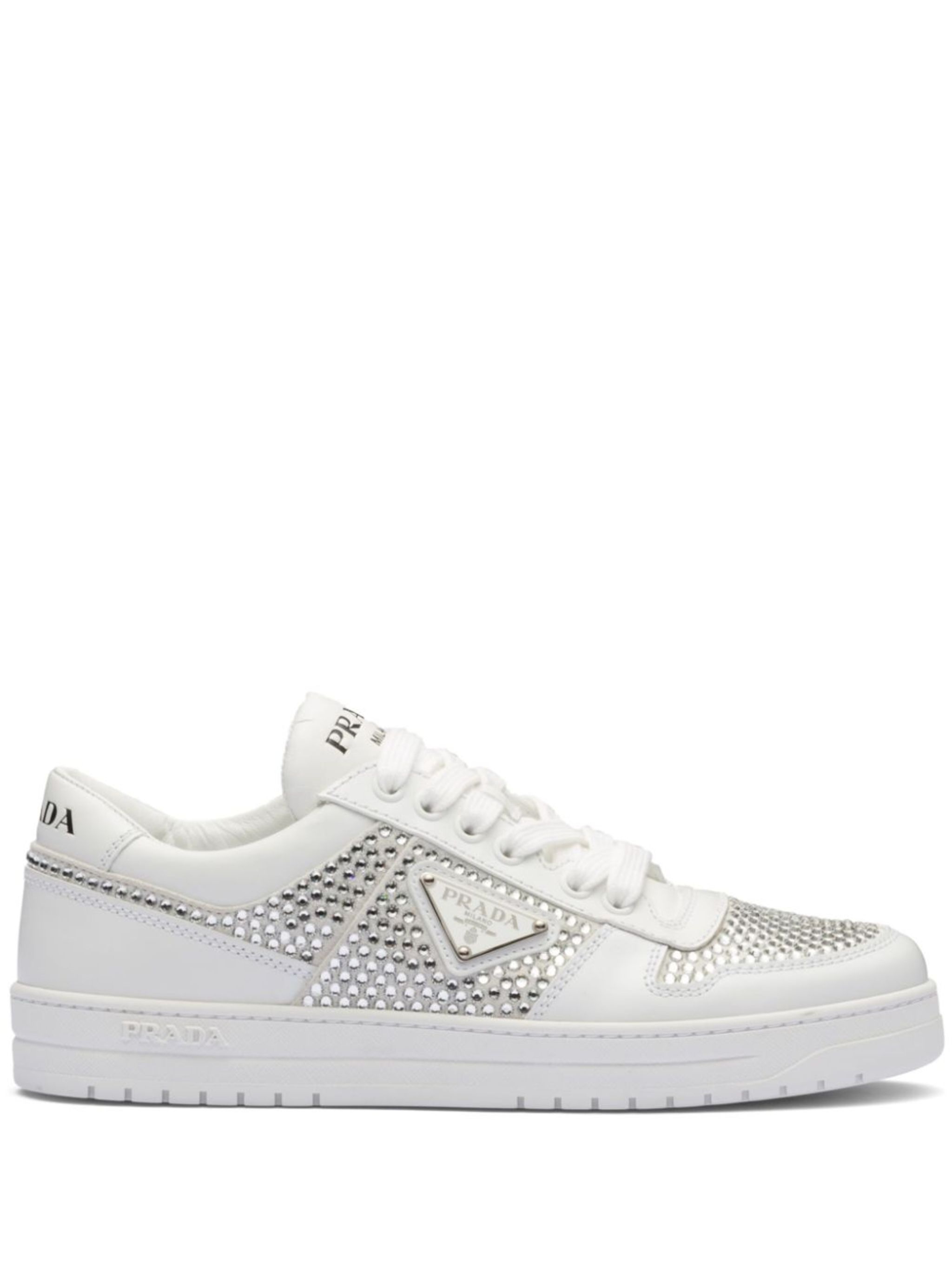 crystal-embellished leather sneakers - 1