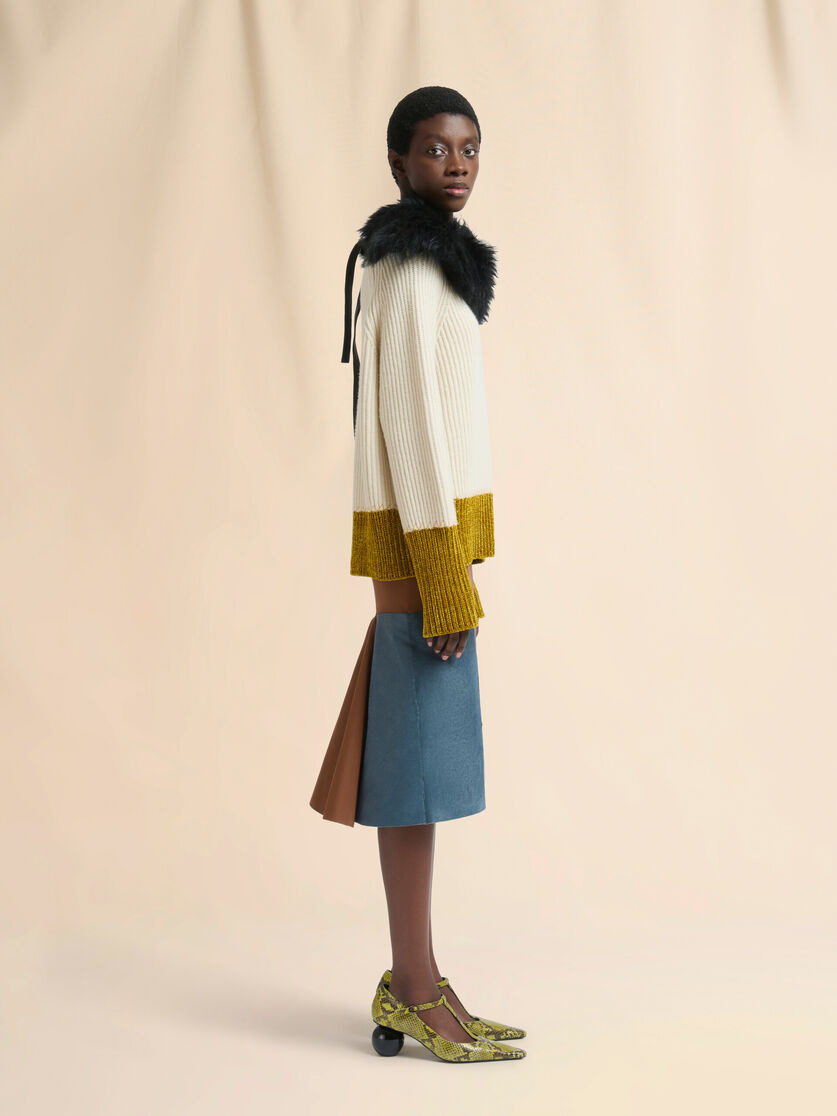 CREAM WOOL COLOR-BLOCK SWEATER - 5
