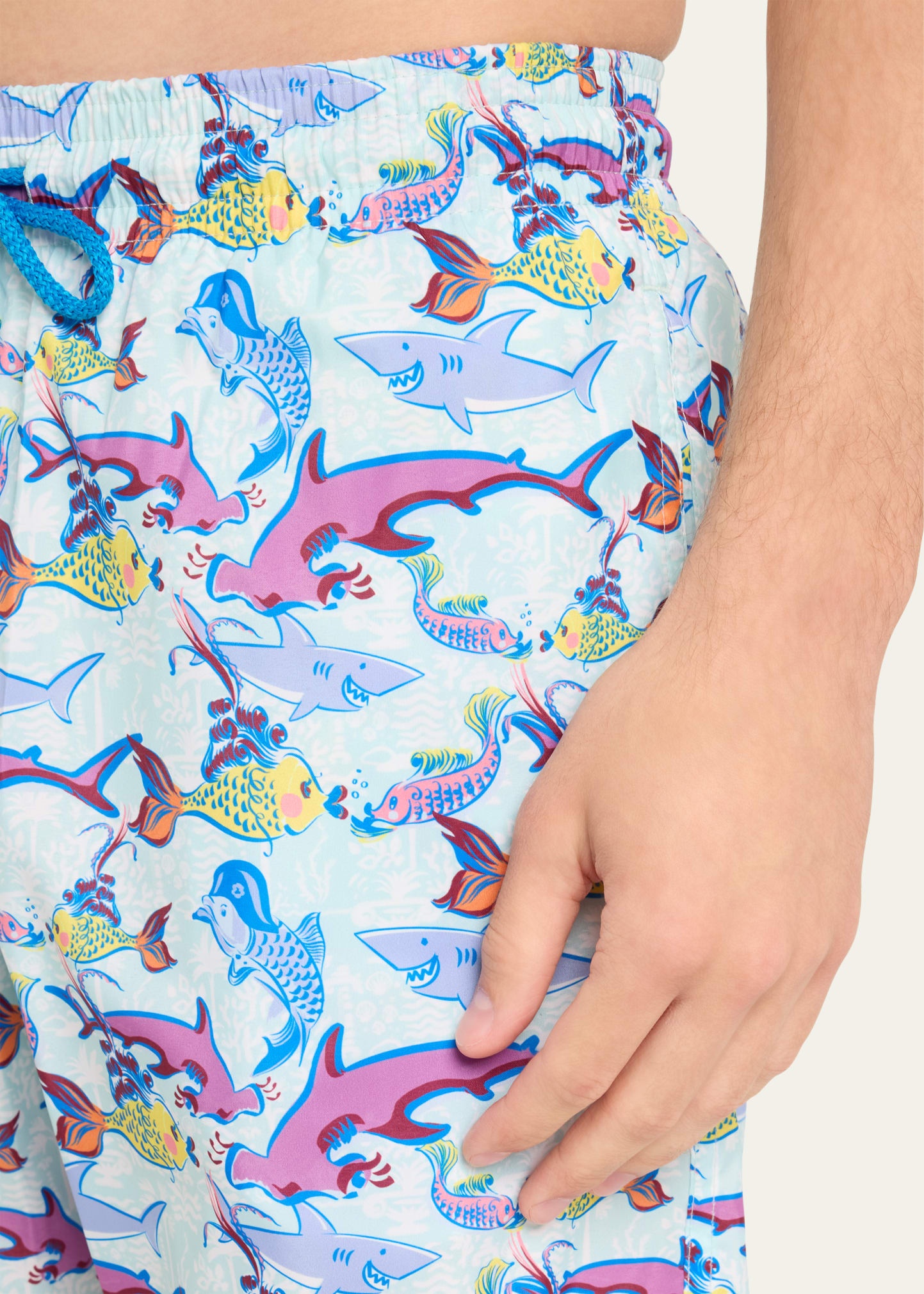 Men's Allover Fish-Print Swim Shorts - 4