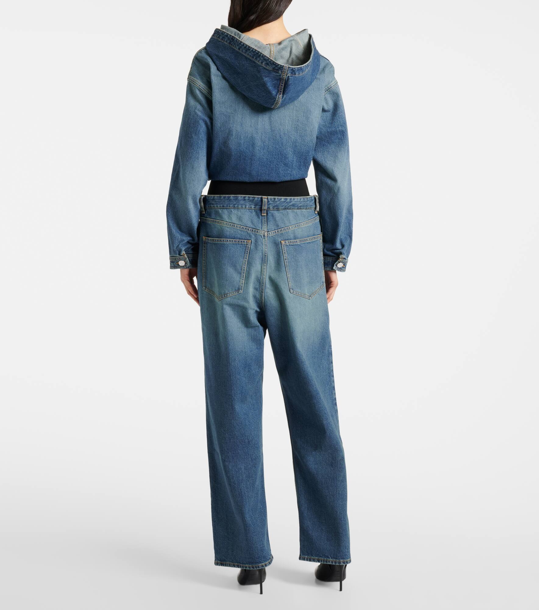 High-rise jersey-trimmed straight jeans - 3
