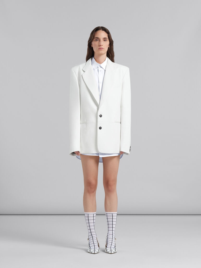 WHITE NAPPA LEATHER OVERSIZED BLAZER - 2