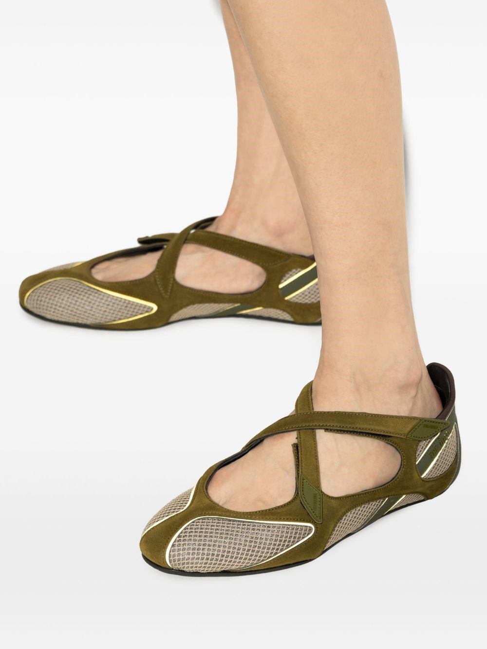 Ballet flats in synthetic fabric and leather - 3