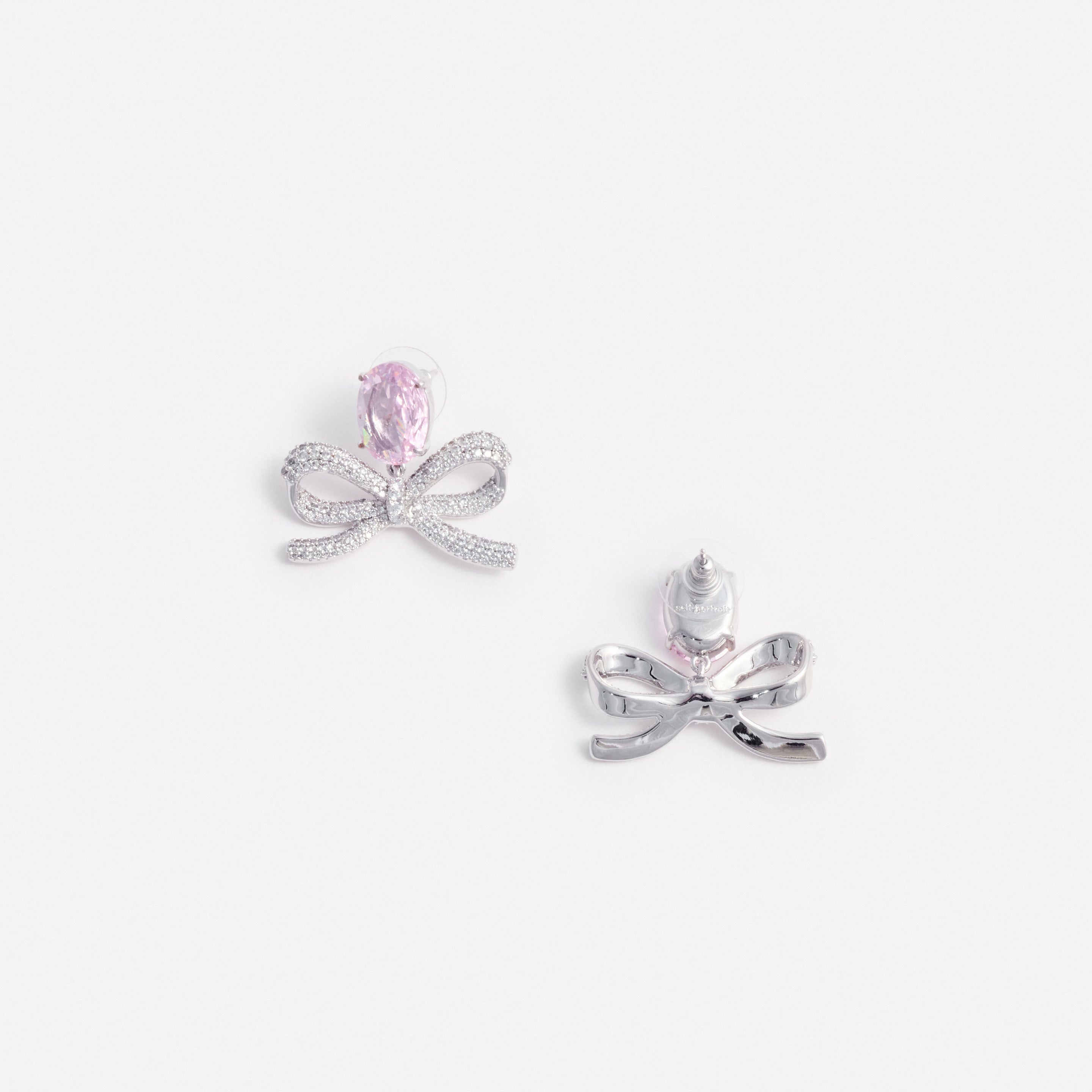 Pink Crystal Bow Earrings - 2