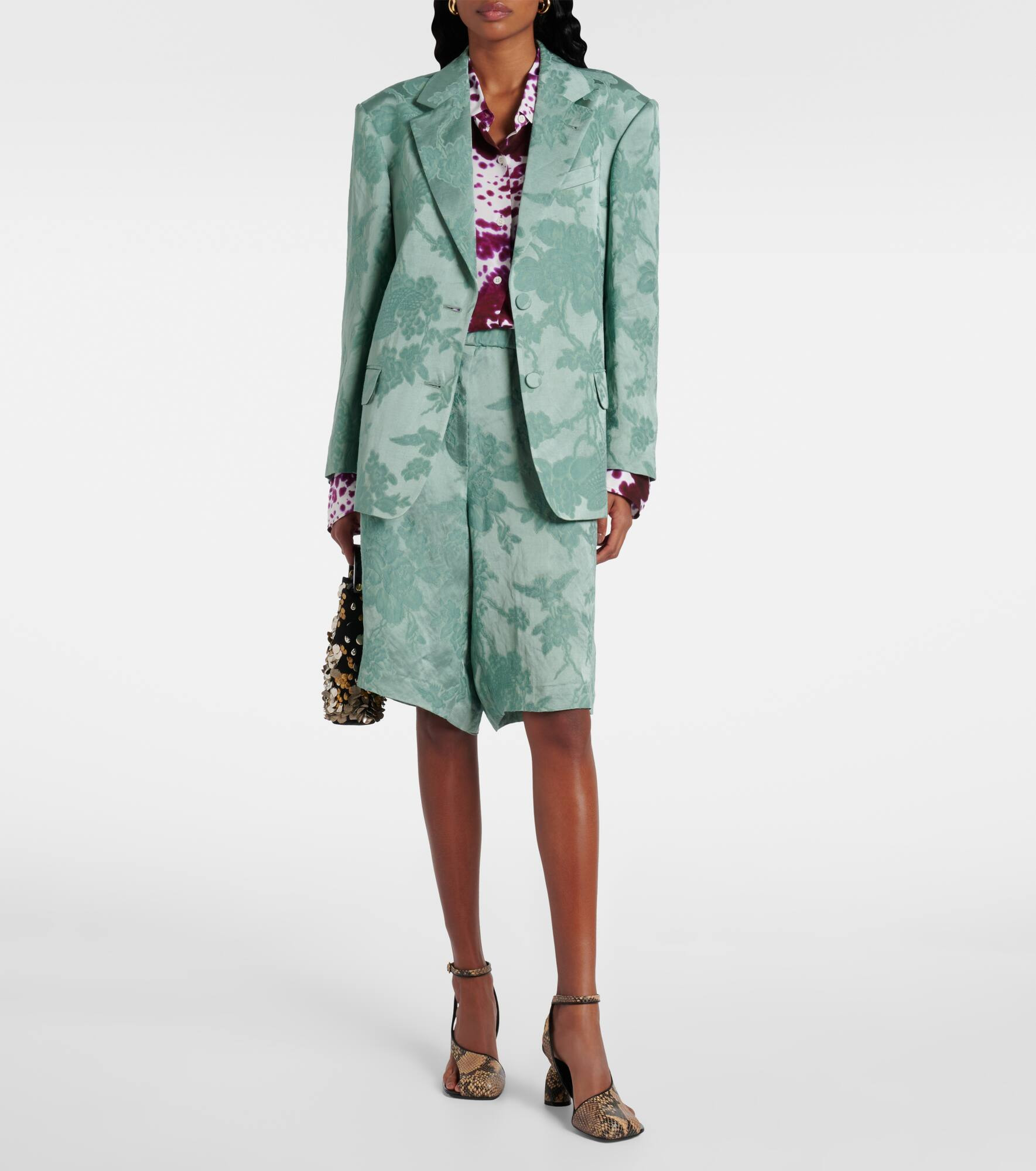 Linen-blend jacquard blazer - 2