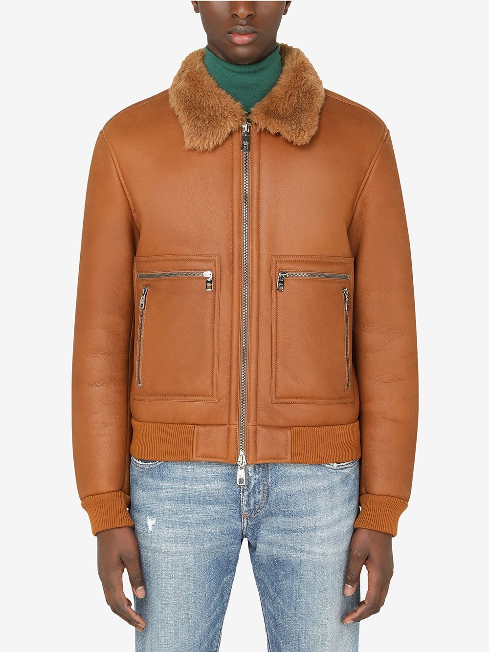 shearling lined bomber jacket - 3