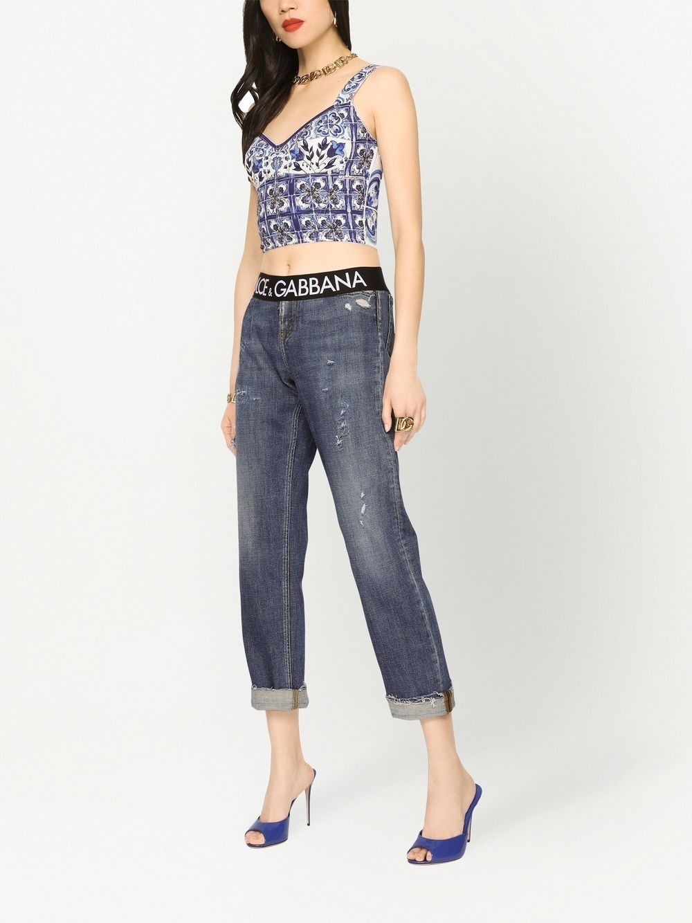 Majolica-print bustier cropped top - 3