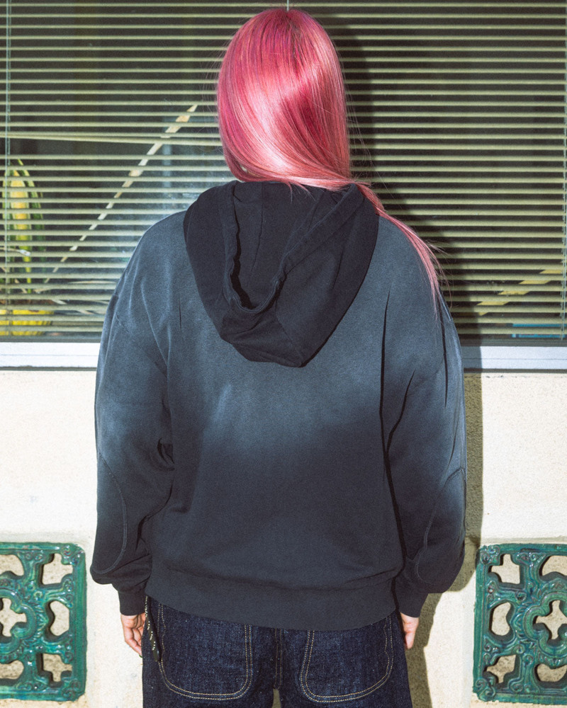 Padded Elbow Zip-Up Hoodie - Washed Black 8