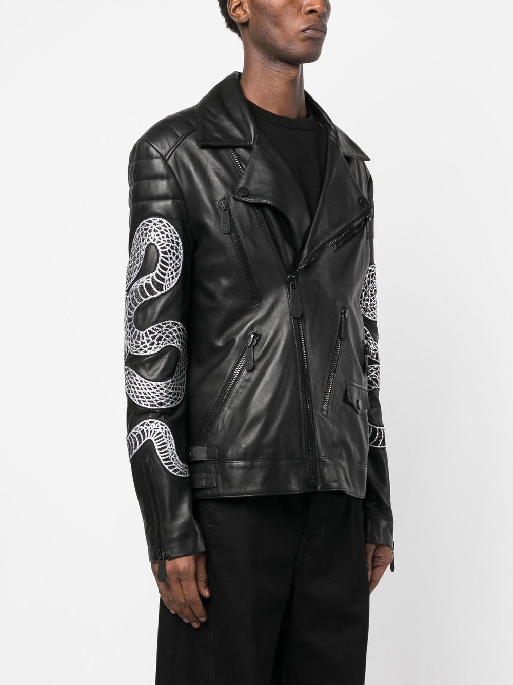 snake-print biker jacket - 4