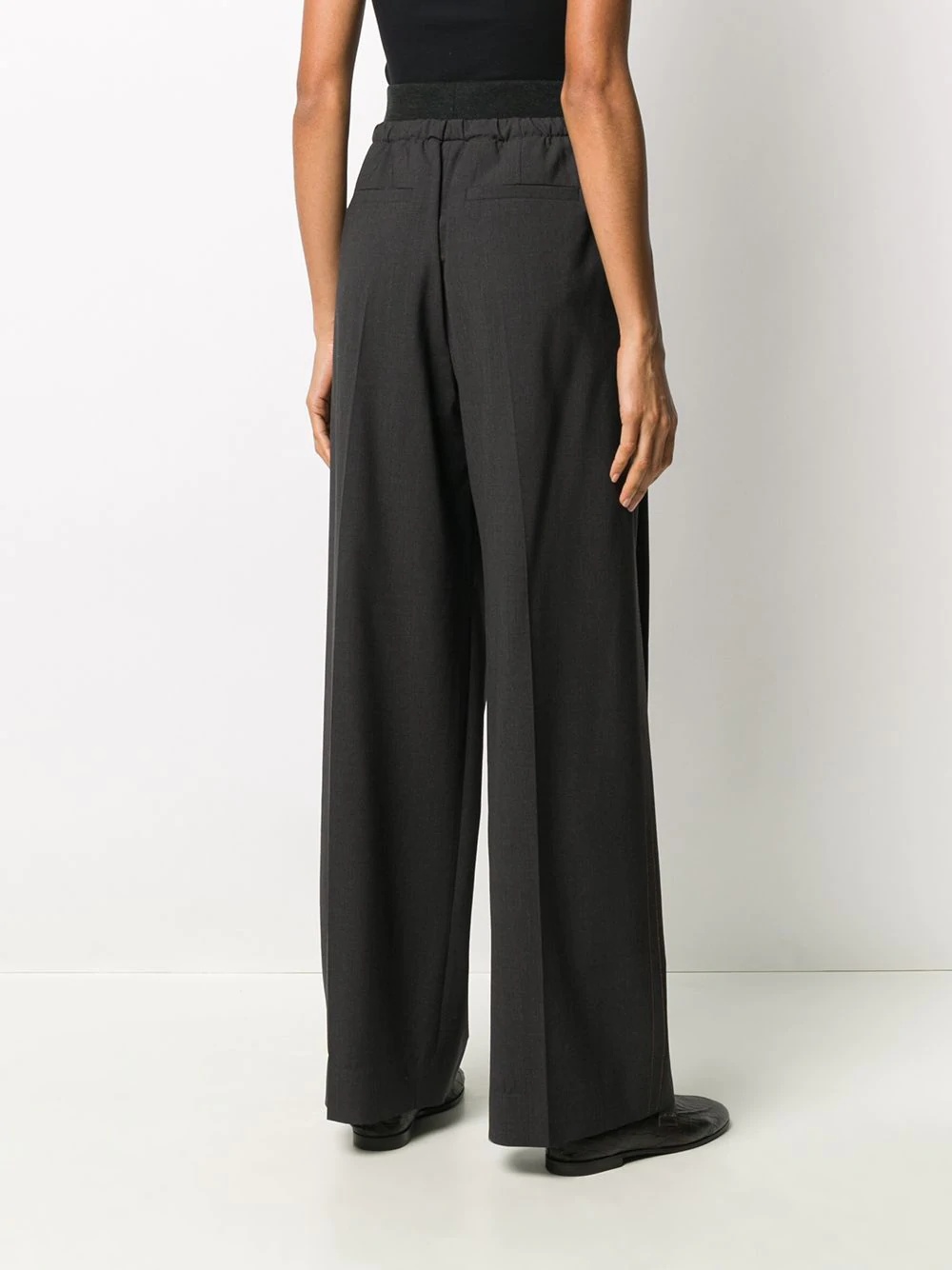 contrasting waistband wide-leg trousers - 4