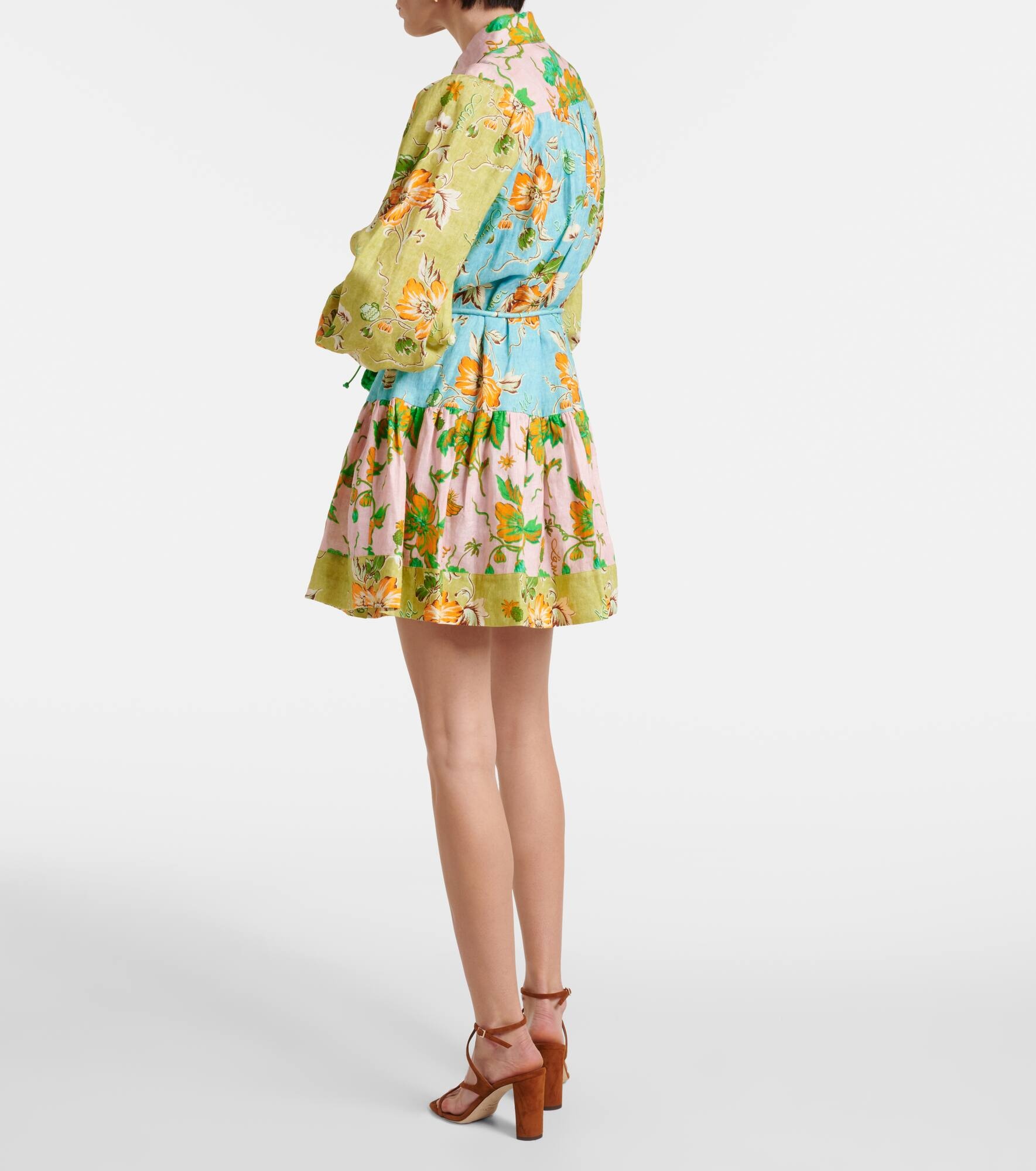 Printed colorblocked linen shirt dress - 3