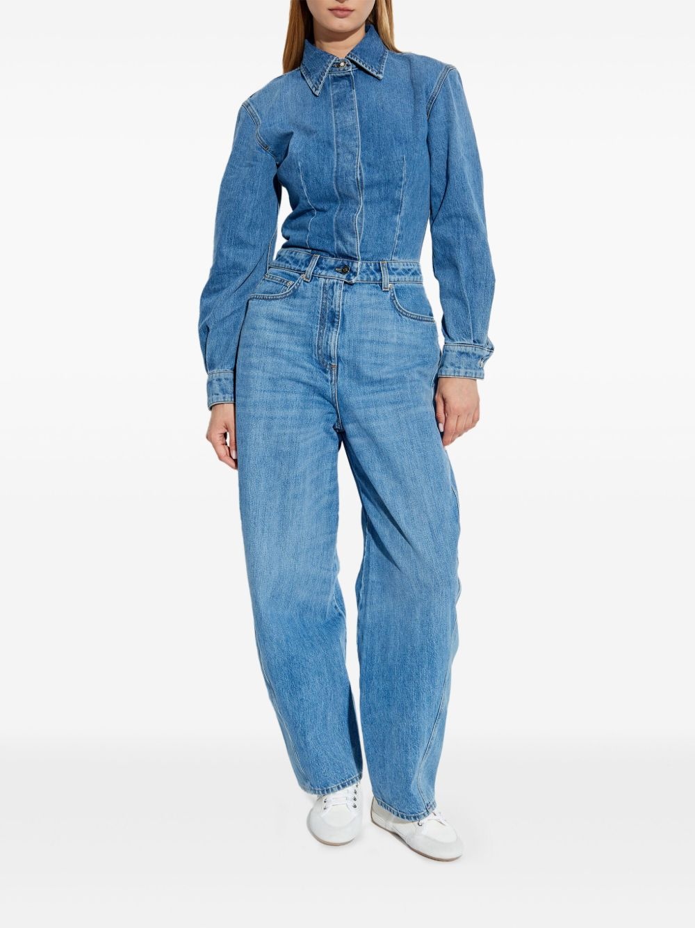 denim shirt-collar jumpsuit - 3
