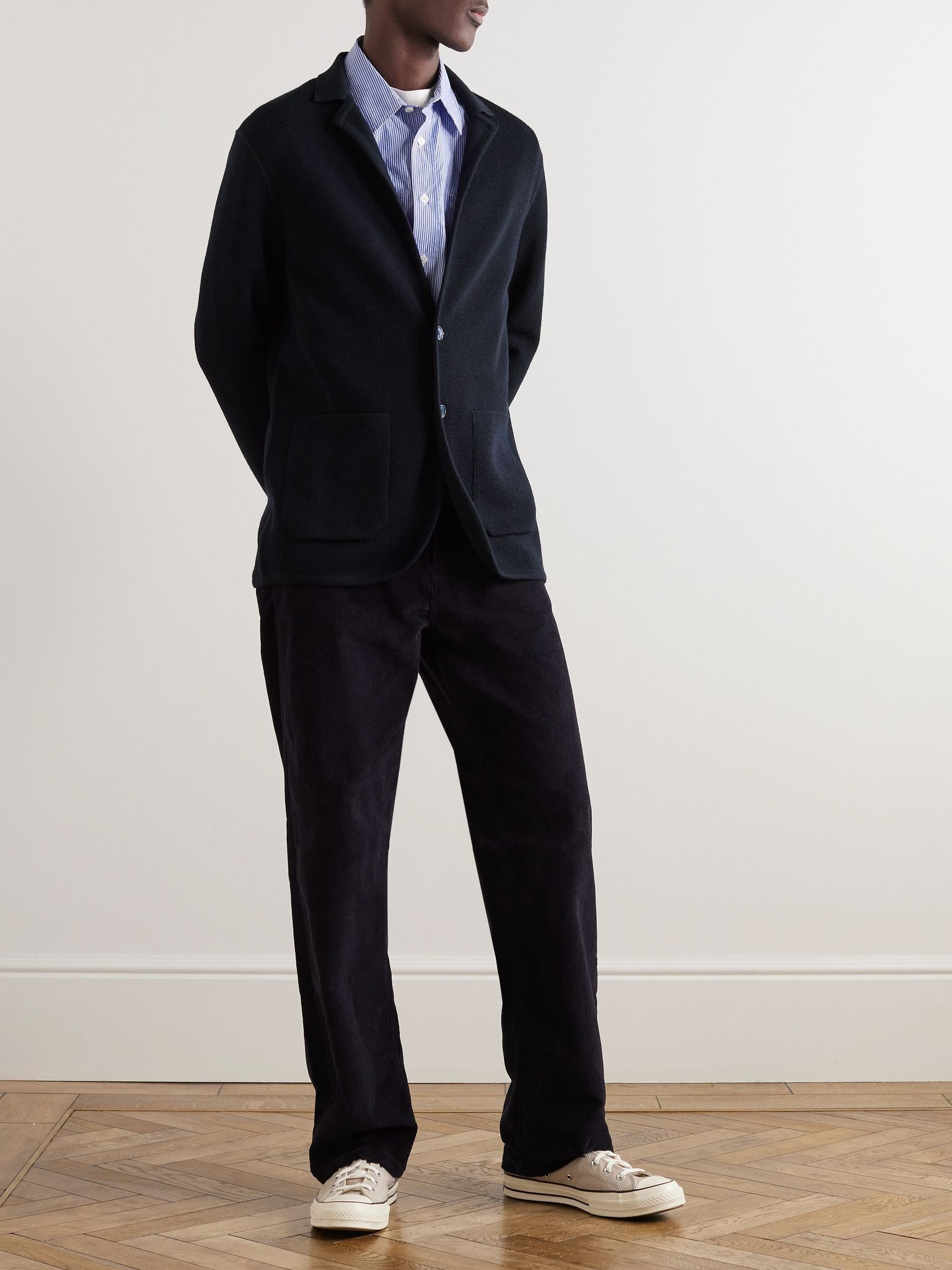 Rainer Merino Wool-Piqué Cardigan Navy - 2